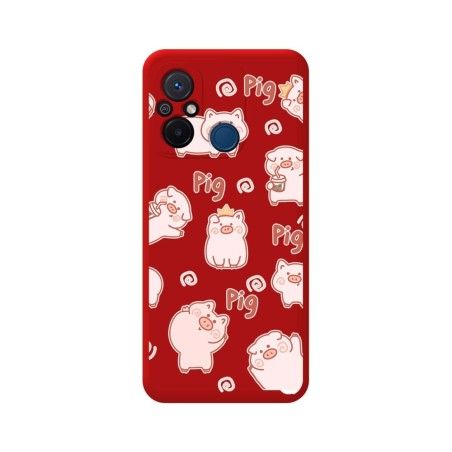 Funda Silicona Líquida Roja compatible con Xiaomi Redmi 12C diseño Cerdos Dibujos