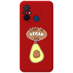 Funda Silicona Líquida Roja compatible con Xiaomi Redmi 12C diseño Vegan Life Dibujos