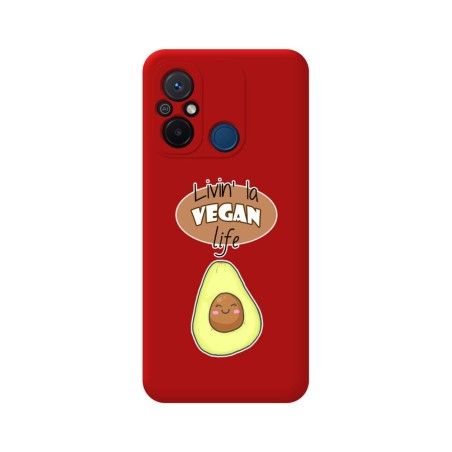 Funda Silicona Líquida Roja compatible con Xiaomi Redmi 12C diseño Vegan Life Dibujos