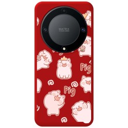 Funda Silicona Líquida Roja para Huawei Honor Magic 5 Lite 5G diseño Cerdos Dibujos