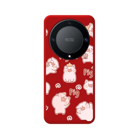 Funda Silicona Líquida Roja para Huawei Honor Magic 5 Lite 5G diseño Cerdos Dibujos