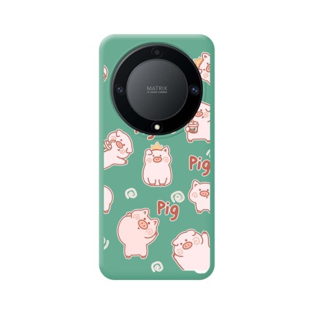 Funda Silicona Líquida Verde para Huawei Honor Magic 5 Lite 5G diseño Cerdos Dibujos