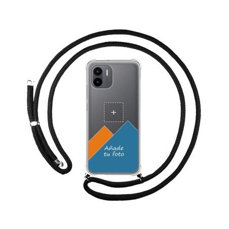 Personaliza tu Funda Colgante Transparente para Xiaomi Redmi A2 con Cordon Negro Dibujo Personalizada