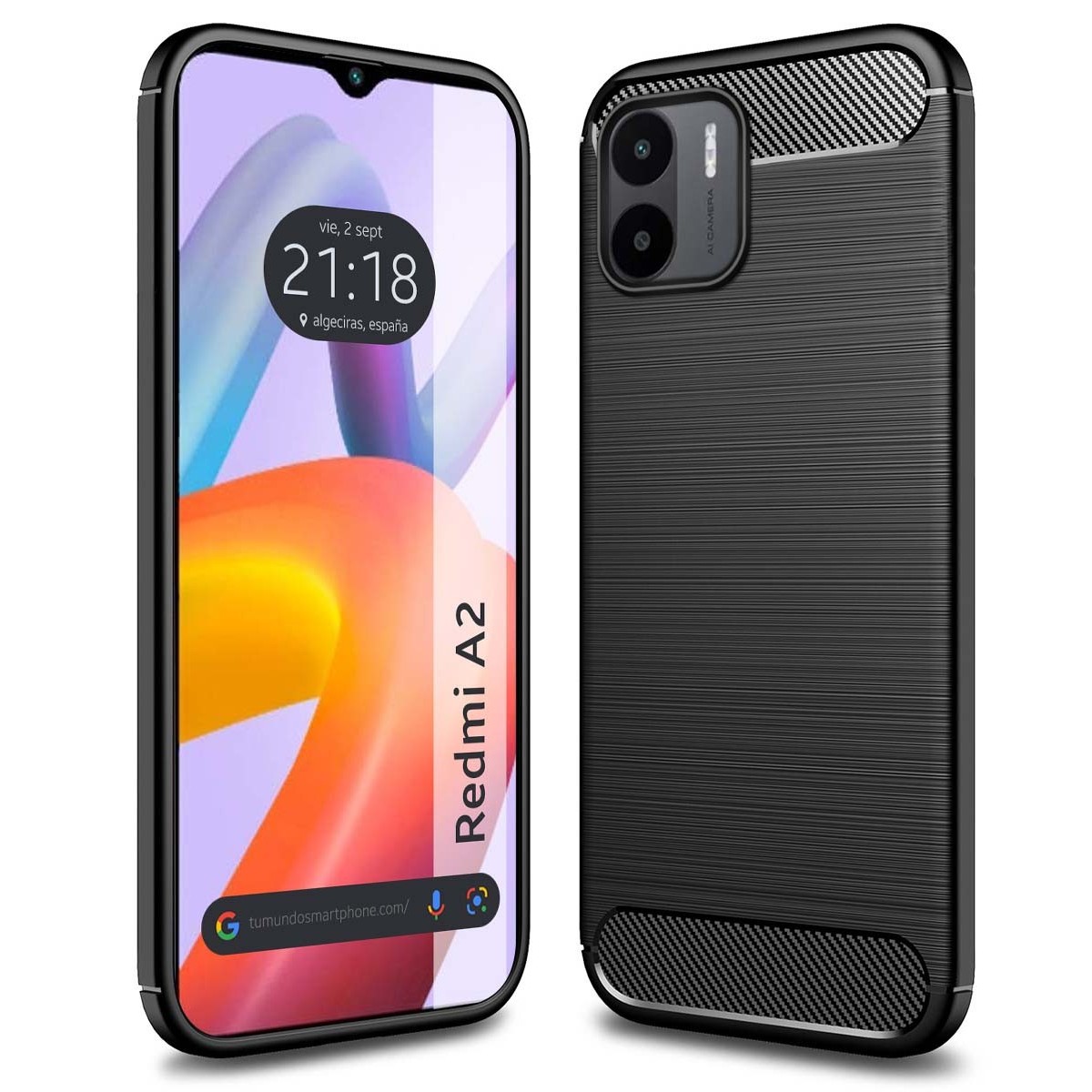 Funda Gel TPU Tipo Carbon Negra compatible con Xiaomi Redmi A2