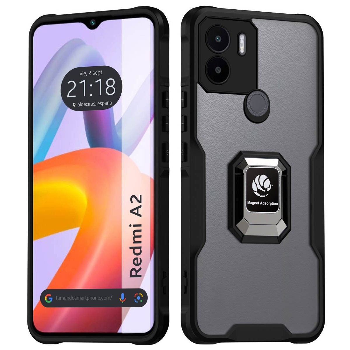 Funda Bumper Borde Negra con Anillo compatible con Xiaomi Redmi A2