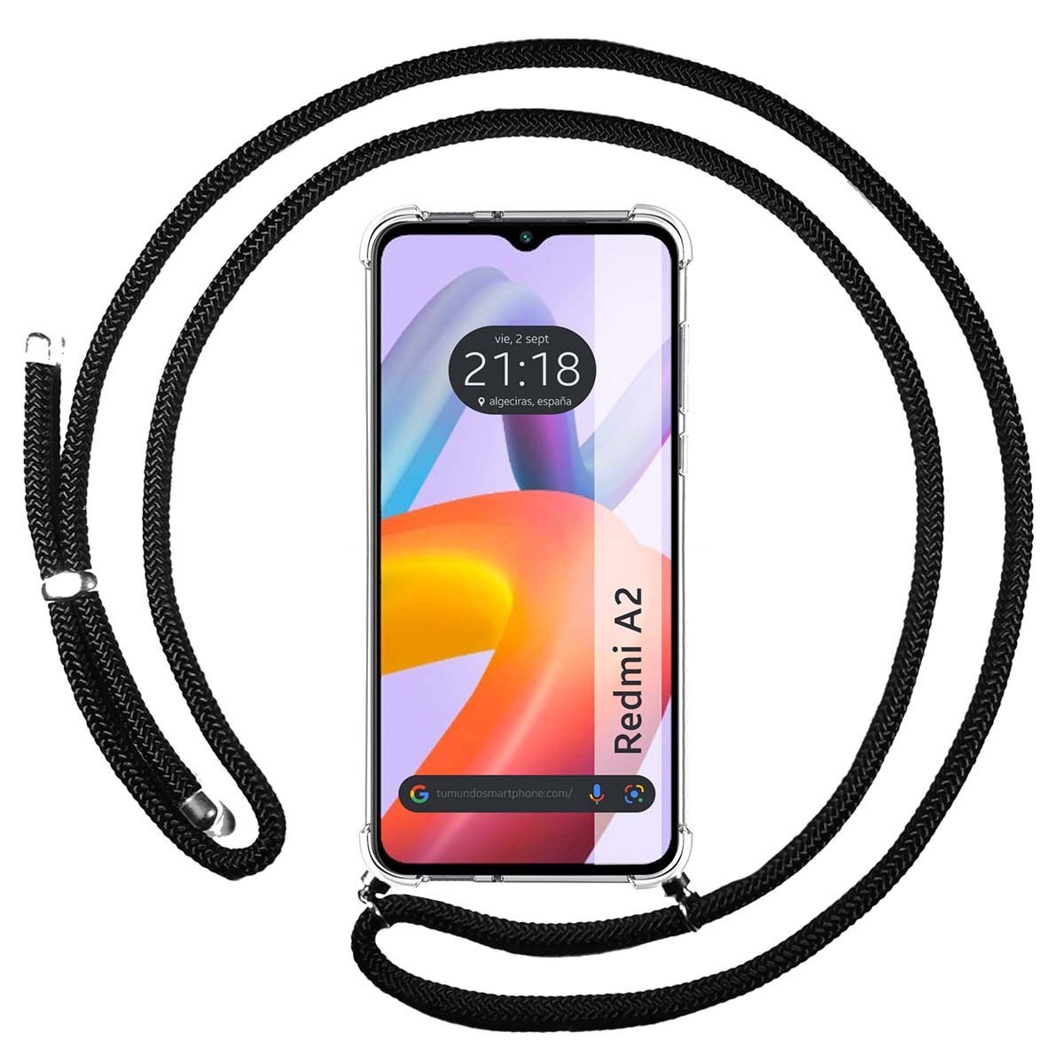Funda Colgante Transparente compatible con Xiaomi Redmi A2 con Cordon Negro