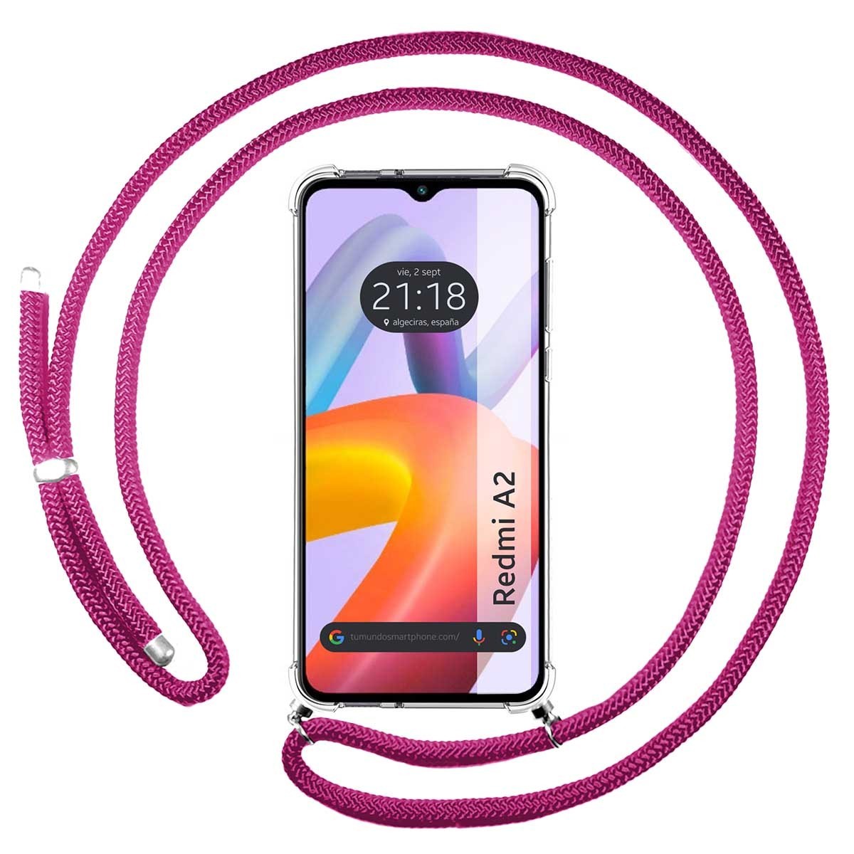 Funda Colgante Transparente compatible con Xiaomi Redmi A2 con Cordon Rosa Fucsia