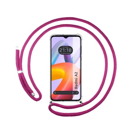 Funda Colgante Transparente compatible con Xiaomi Redmi A2 con Cordon Rosa Fucsia