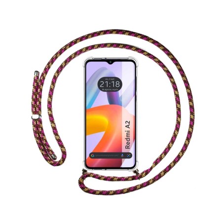 Funda Colgante Transparente compatible con Xiaomi Redmi A2 con Cordon Rosa/Dorado