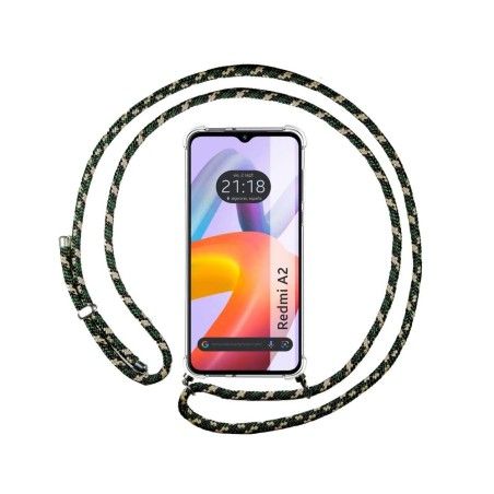 Funda Colgante Transparente compatible con Xiaomi Redmi A2 con Cordon Verde/Dorado