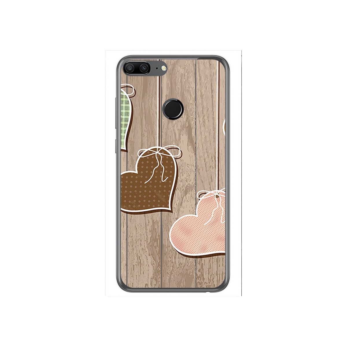 Funda Gel Tpu para Huawei Honor 9 Lite Diseño Corazones Madera Dibujos