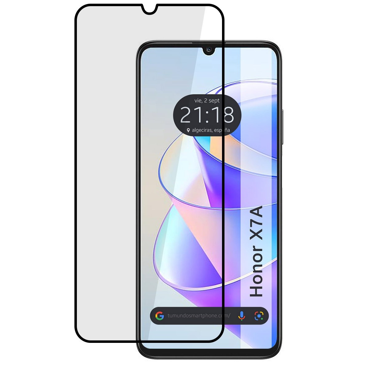 Protector Cristal Templado Completo 5D Full Glue Negro para Huawei Honor X7a Vidrio