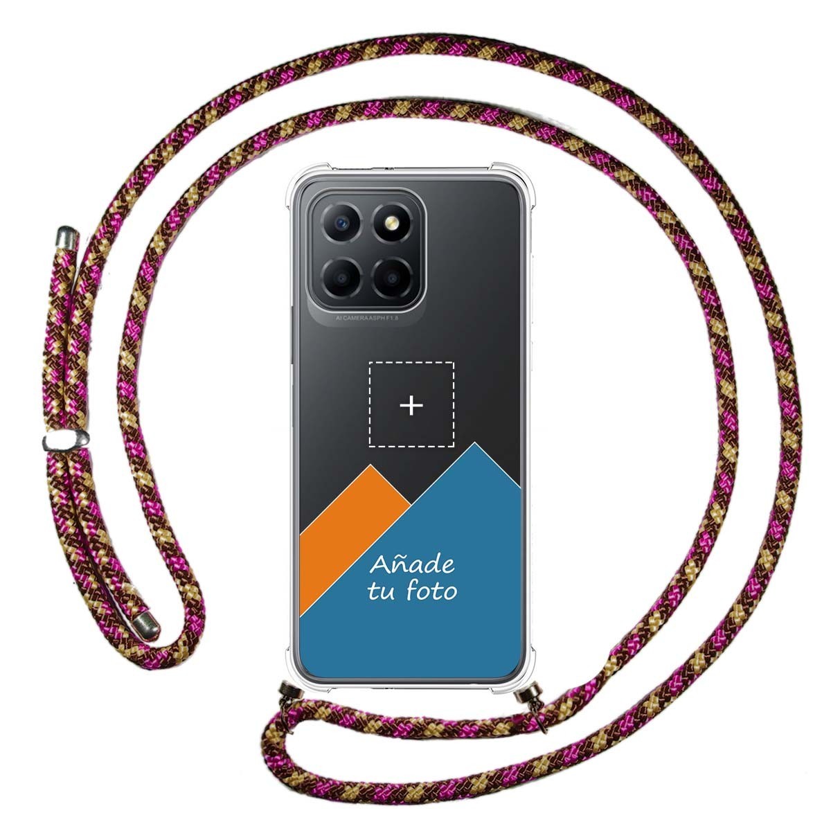 Personaliza tu Funda Colgante Transparente para Huawei Honor 70 Lite 5G con Cordon Rosa / Dorado Dibujo Personalizada