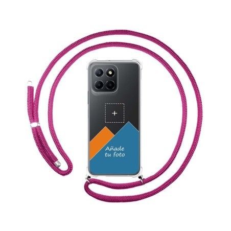 Personaliza tu Funda Colgante Transparente para Huawei Honor 70 Lite 5G con Cordon Rosa Fucsia Dibujo Personalizada