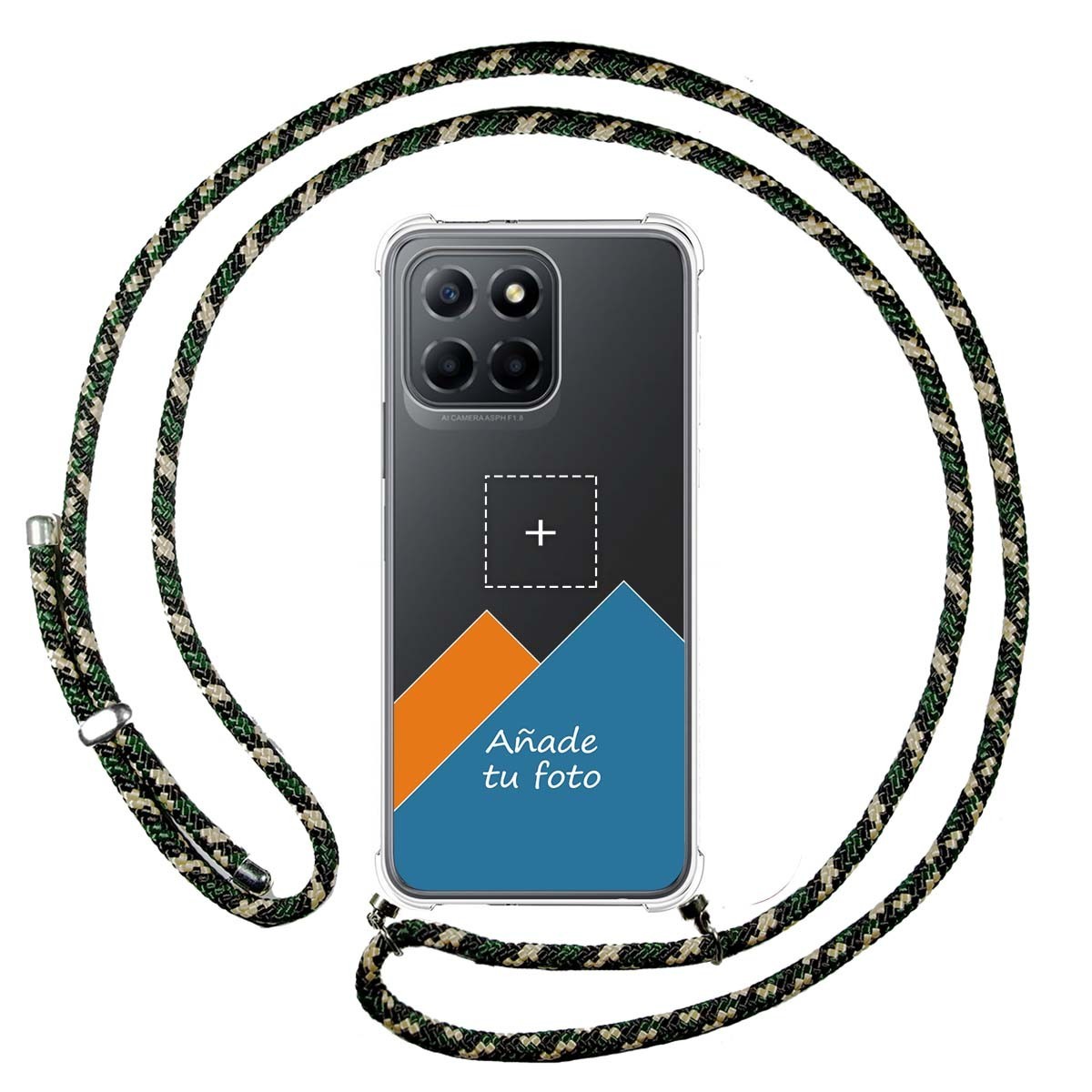 Personaliza tu Funda Colgante Transparente para Huawei Honor 70 Lite 5G con Cordon Verde / Dorado Dibujo Personalizada