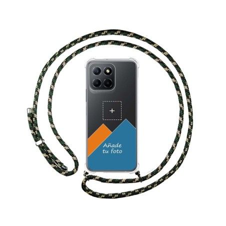 Personaliza tu Funda Colgante Transparente para Huawei Honor 70 Lite 5G con Cordon Verde / Dorado Dibujo Personalizada