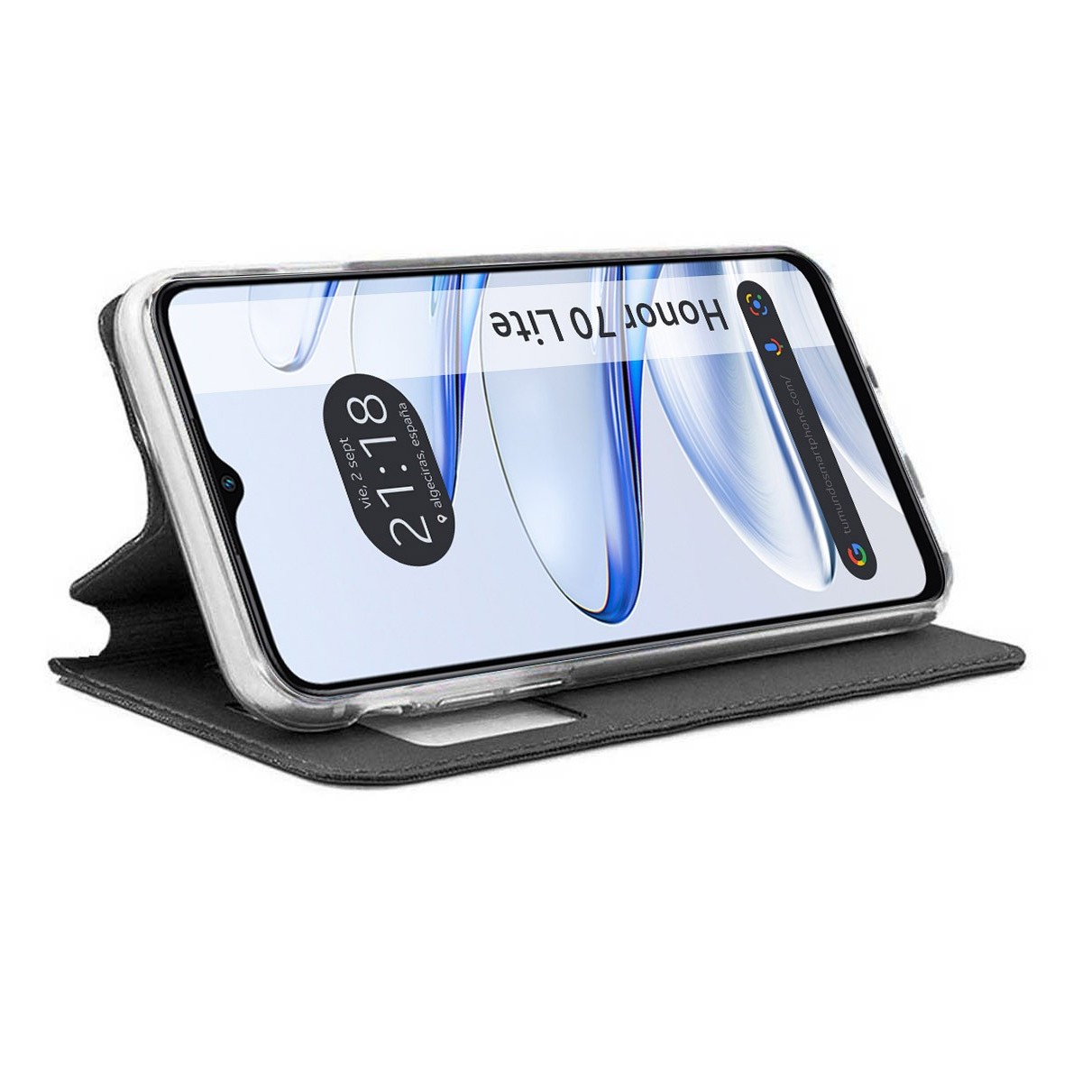 Funda Libro Soporte con Ventana para Huawei Honor 70 Lite 5G color Negra
