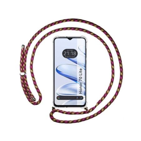 Funda Colgante Transparente para Huawei Honor 70 Lite 5G con Cordon Rosa / Dorado