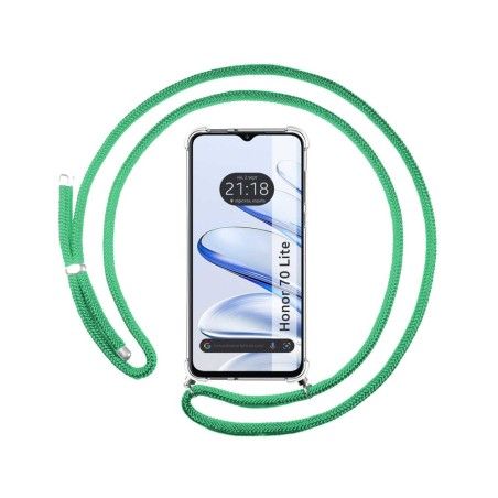 Funda Colgante Transparente para Huawei Honor 70 Lite 5G con Cordon Verde Agua