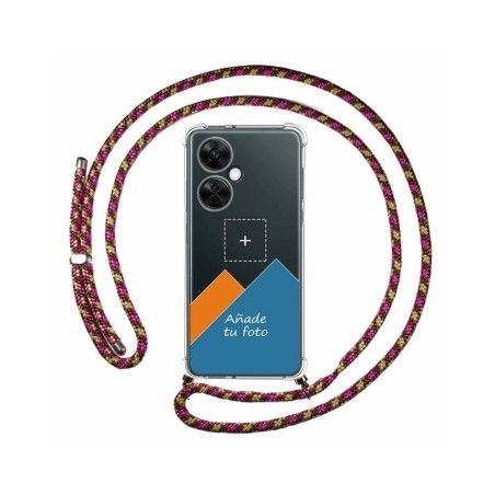 Personaliza tu Funda Colgante Transparente para Oneplus Nord CE 3 Lite 5G con Cordon Rosa / Dorado Dibujo Personalizada