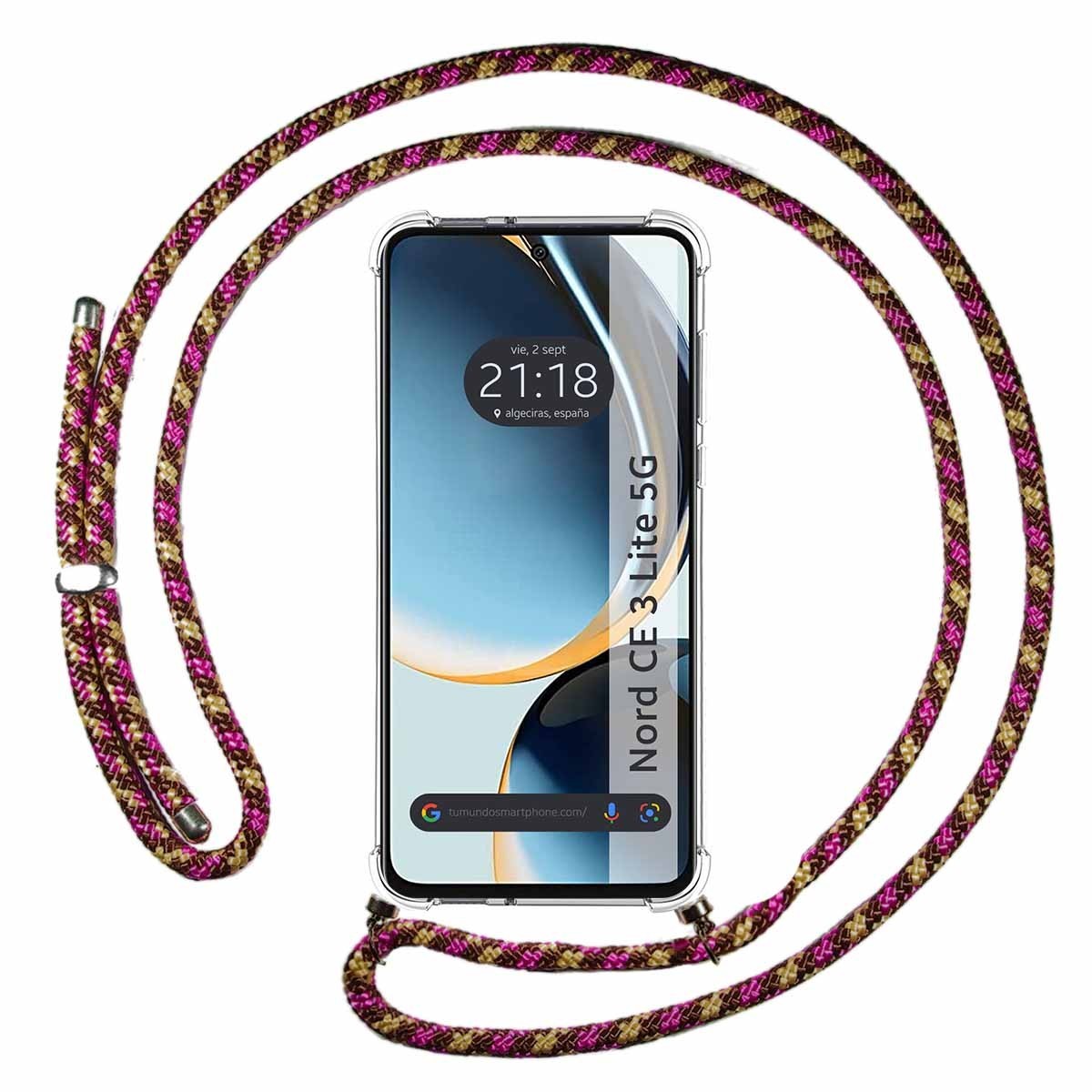 Funda Colgante Transparente para Oneplus Nord CE 3 Lite 5G con Cordon Rosa / Dorado