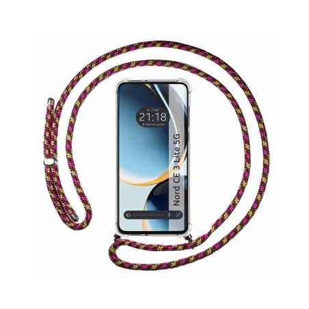 Funda Colgante Transparente para Oneplus Nord CE 3 Lite 5G con Cordon Rosa / Dorado