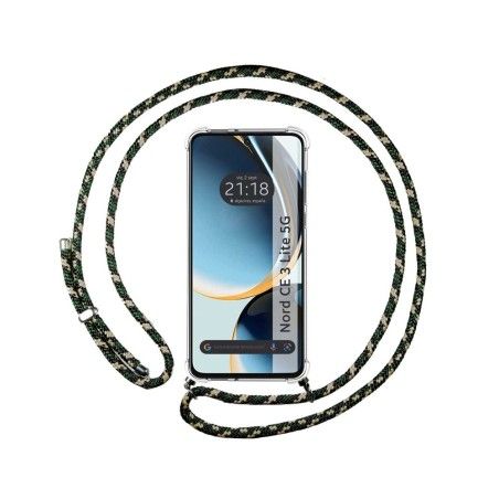 Funda Colgante Transparente para Oneplus Nord CE 3 Lite 5G con Cordon Verde / Dorado
