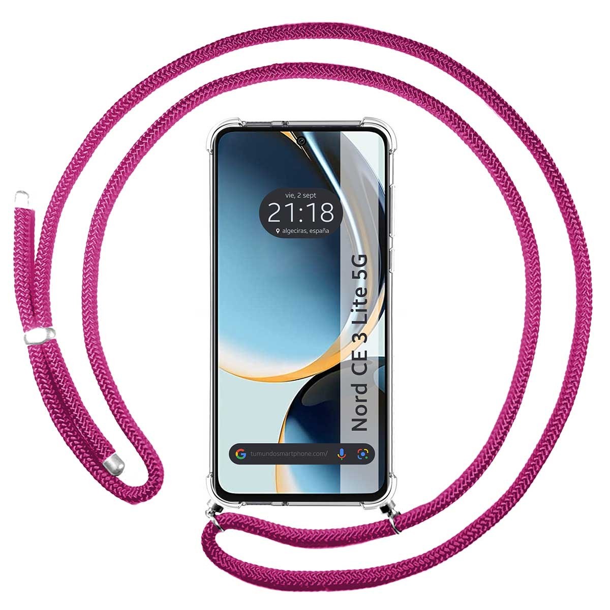 Funda Colgante Transparente para Oneplus Nord CE 3 Lite 5G con Cordon Rosa Fucsia