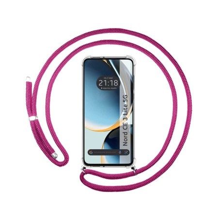 Funda Colgante Transparente para Oneplus Nord CE 3 Lite 5G con Cordon Rosa Fucsia