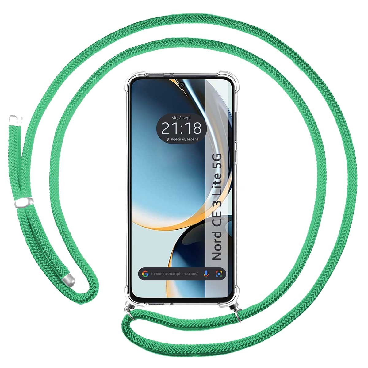 Funda Colgante Transparente para Oneplus Nord CE 3 Lite 5G con Cordon Verde Agua