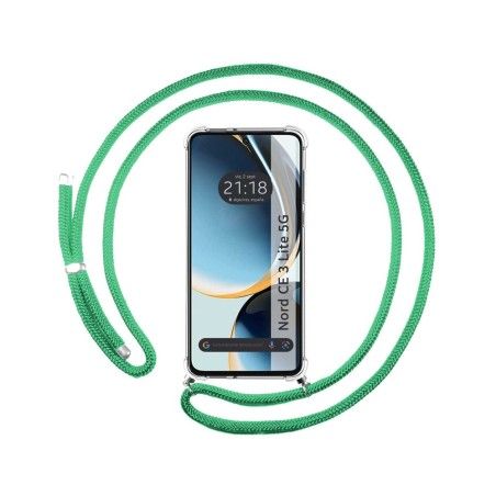 Funda Colgante Transparente para Oneplus Nord CE 3 Lite 5G con Cordon Verde Agua