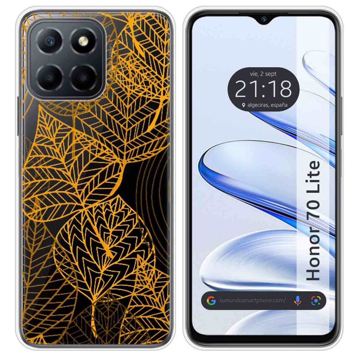 Funda Silicona Transparente para Huawei Honor 70 Lite 5G diseño Hojas Dibujos