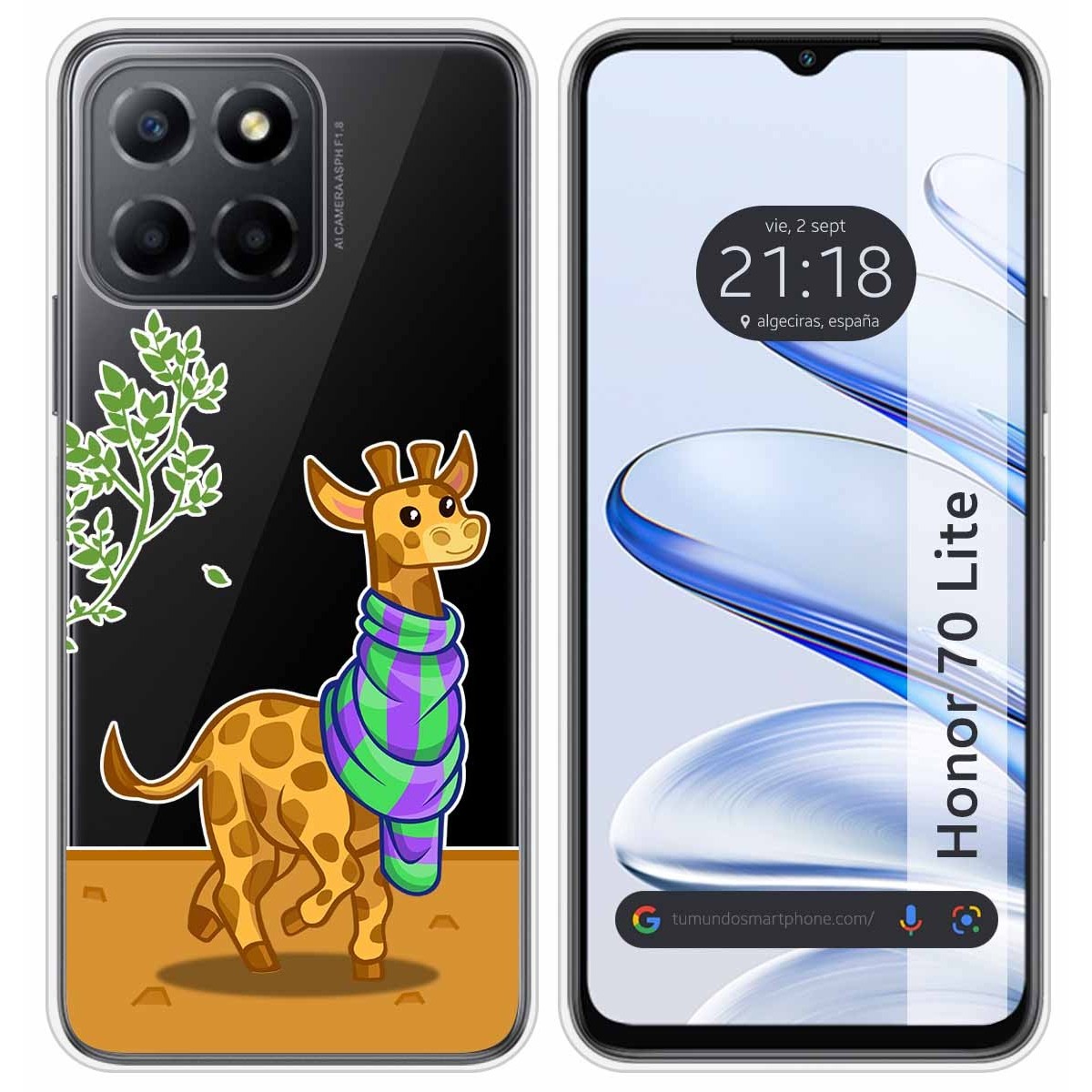 Funda Silicona Transparente para Huawei Honor 70 Lite 5G diseño Jirafa Dibujos