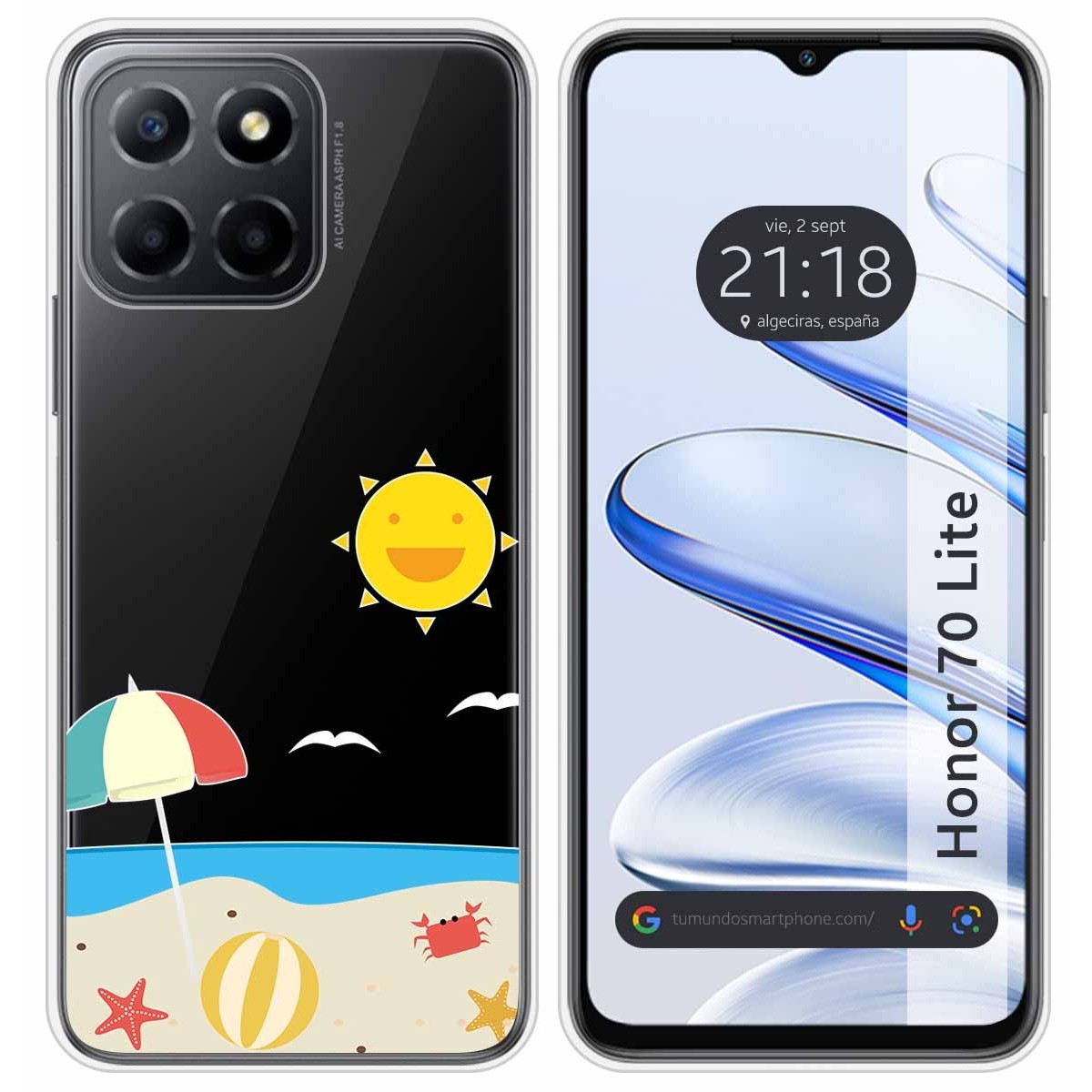 Funda Silicona Transparente para Huawei Honor 70 Lite 5G diseño Playa Dibujos