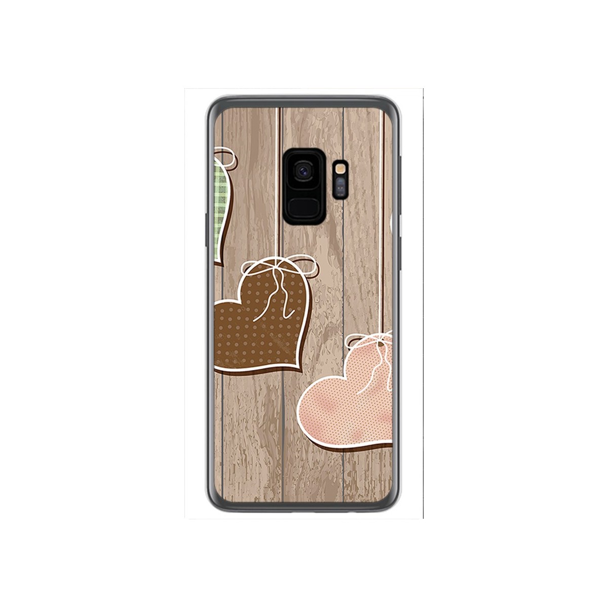 Funda Gel Tpu para Samsung Galaxy S9 Diseño Corazones Madera Dibujos