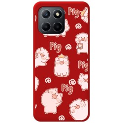 Funda Silicona Líquida Roja para Huawei Honor 70 Lite 5G diseño Cerdos Dibujos