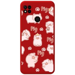 Funda Silicona Líquida Roja compatible con Xiaomi Redmi 10A diseño Cerdos Dibujos