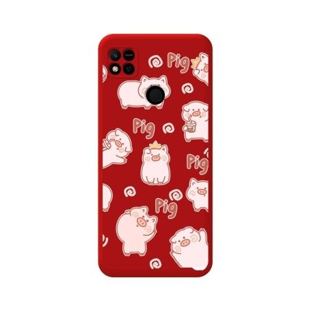 Funda Silicona Líquida Roja compatible con Xiaomi Redmi 10A diseño Cerdos Dibujos