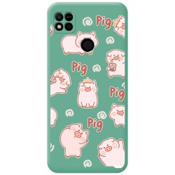 Funda Silicona Líquida Verde compatible con Xiaomi Redmi 10A diseño Cerdos Dibujos