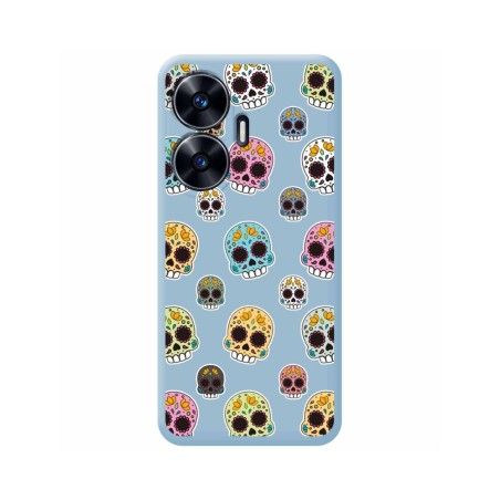 Funda Silicona Líquida Azul para Realme C55 diseño Catrina Dibujos