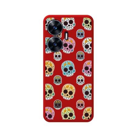 Funda Silicona Líquida Roja para Realme C55 diseño Catrina Dibujos