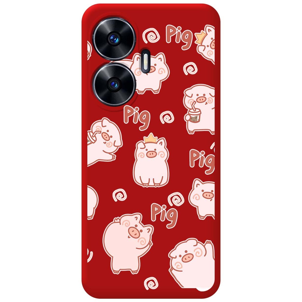Funda Silicona Líquida Roja para Realme C55 diseño Cerdos Dibujos