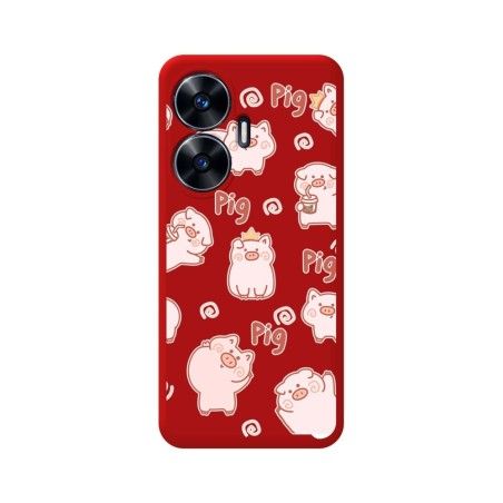 Funda Silicona Líquida Roja para Realme C55 diseño Cerdos Dibujos