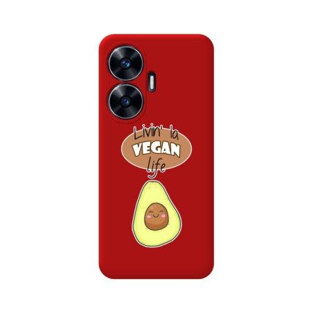 Funda Silicona Líquida Roja para Realme C55 diseño Vegan Life Dibujos