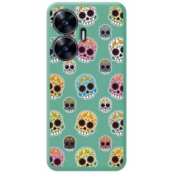 Funda Silicona Líquida Verde para Realme C55 diseño Catrina Dibujos