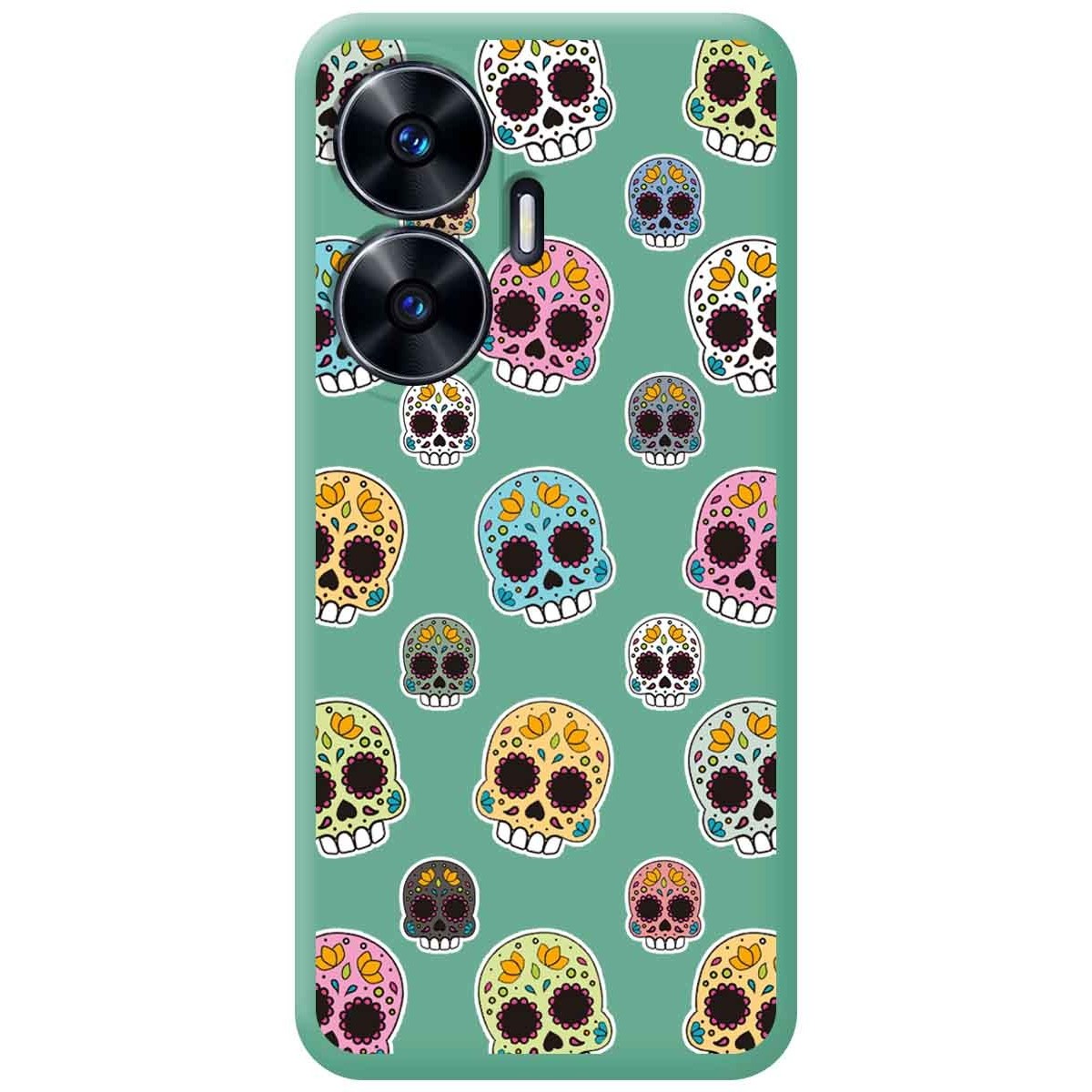 Funda Silicona Líquida Verde para Realme C55 diseño Catrina Dibujos