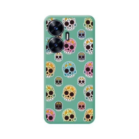 Funda Silicona Líquida Verde para Realme C55 diseño Catrina Dibujos