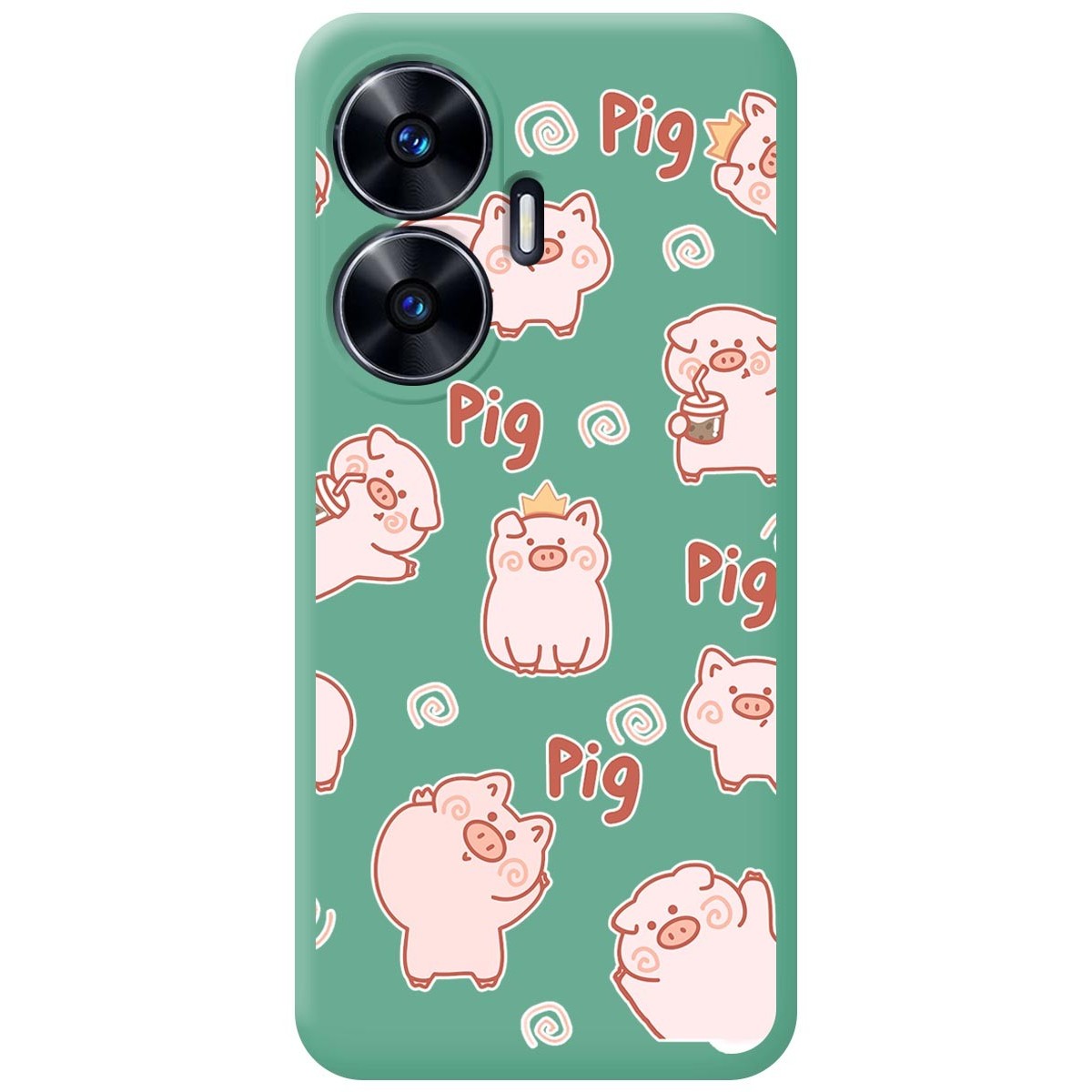 Funda Silicona Líquida Verde para Realme C55 diseño Cerdos Dibujos