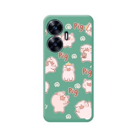 Funda Silicona Líquida Verde para Realme C55 diseño Cerdos Dibujos