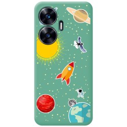 Funda Silicona Líquida Verde para Realme C55 diseño Espacio Dibujos